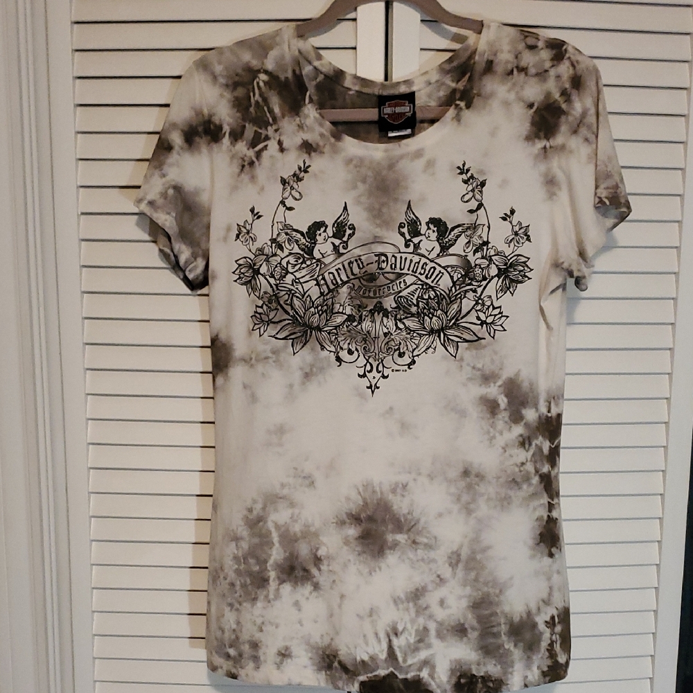 Harley-Davidson Women's Black and White Tie-Dye Tee